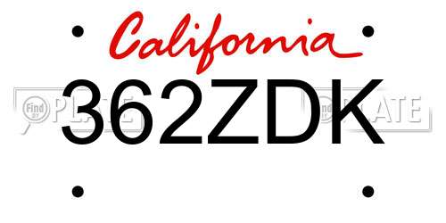 362ZDK California License Plate