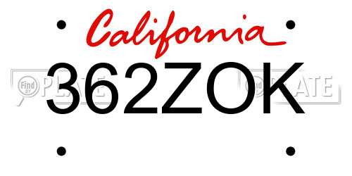 362ZOK California License Plate