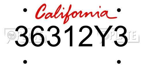 36312Y3 California License Plate