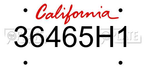36465H1 California License Plate