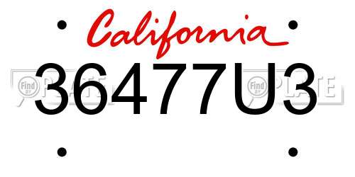 36477U3 California License Plate