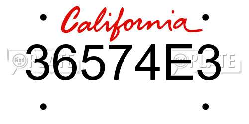 36574E3 California License Plate