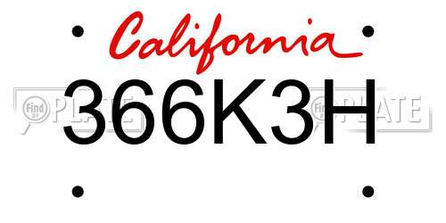 366K3H California License Plate
