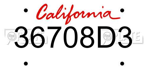 36708D3 California License Plate