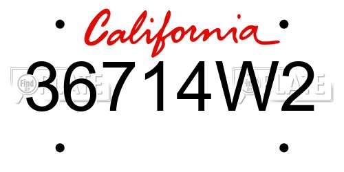 36714W2 California License Plate