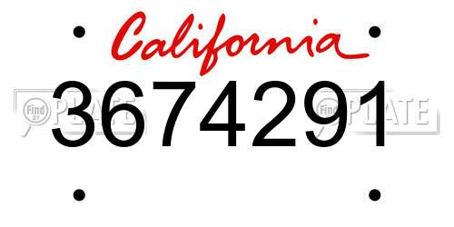 3674291 California License Plate