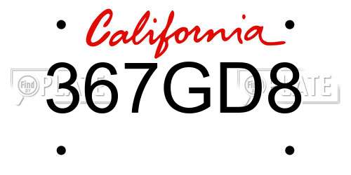 367GD8 California License Plate