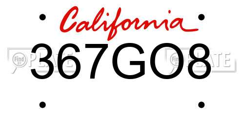 367GO8 California License Plate