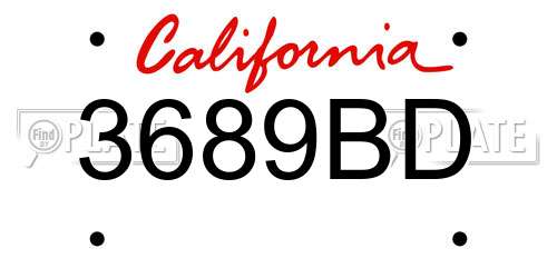 3689BD California License Plate