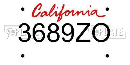 3689ZO California License Plate