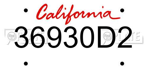 36930D2 California License Plate