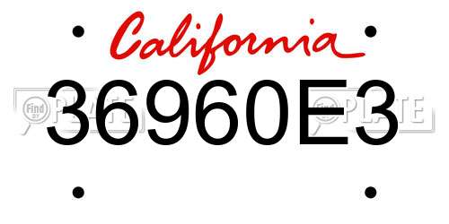 36960E3 California License Plate