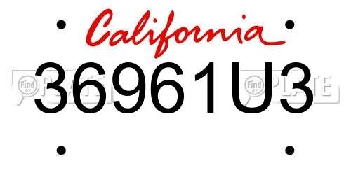 36961U3 California License Plate