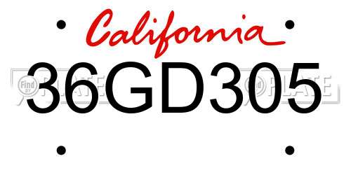 36GD305 California License Plate