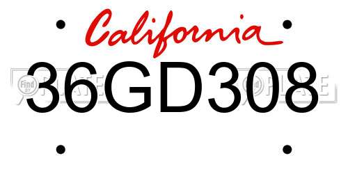 36GD308 California License Plate
