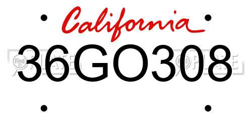 36GO308 California License Plate