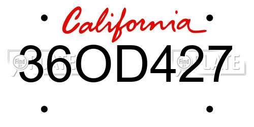 36OD427 California License Plate
