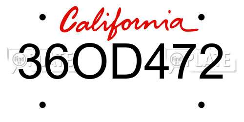 36OD472 California License Plate
