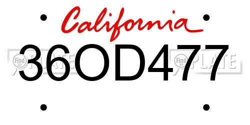 36OD477 California License Plate