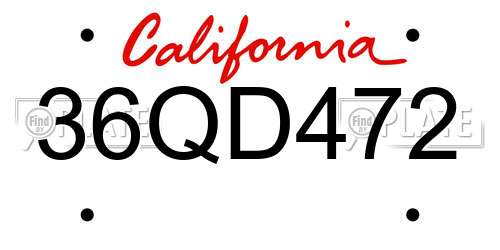 36QD472 California License Plate