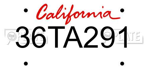 36TA291 California License Plate