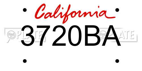 3720BA California License Plate
