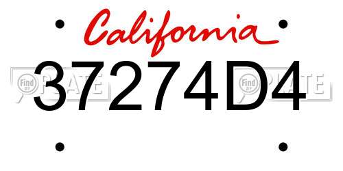 37274D4 California License Plate