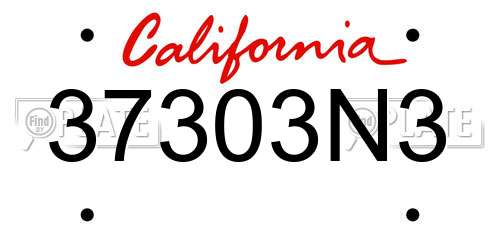 37303N3 California License Plate