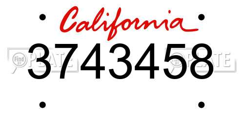 3743458 California License Plate