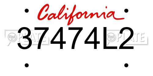 37474L2 California License Plate