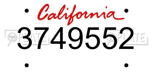 3749552 California License Plate