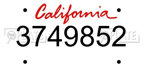 3749852 California License Plate