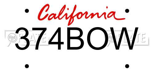 374BOW California License Plate