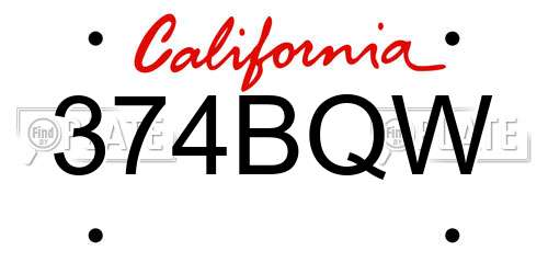 374BQW California License Plate