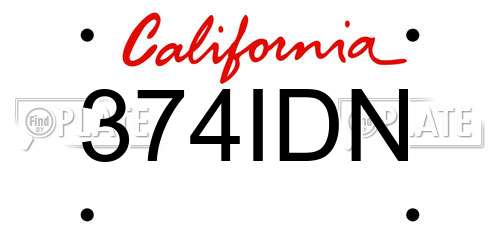 374IDN California License Plate