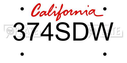 374SDW California License Plate