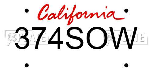 374SOW California License Plate