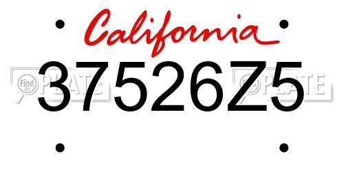37526Z5 California License Plate