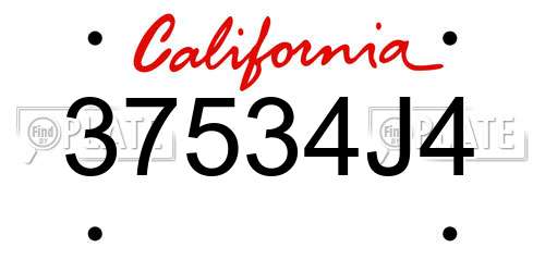 37534J4 California License Plate