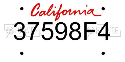 37598F4 California License Plate