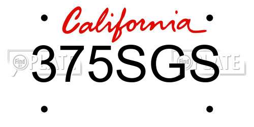375SGS California License Plate