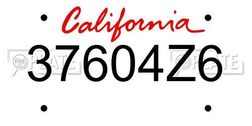 37604Z6 California License Plate