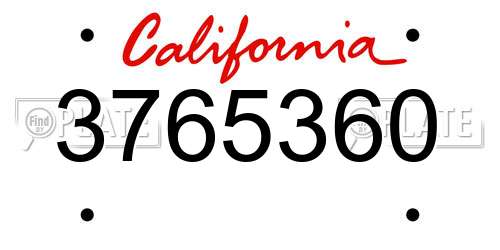 3765360 California License Plate
