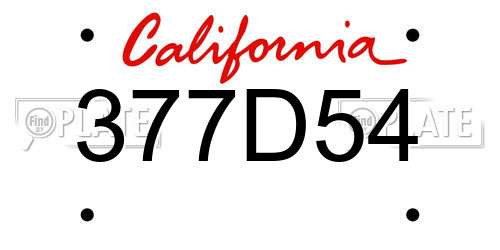 377D54 California License Plate