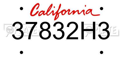 37832H3 California License Plate
