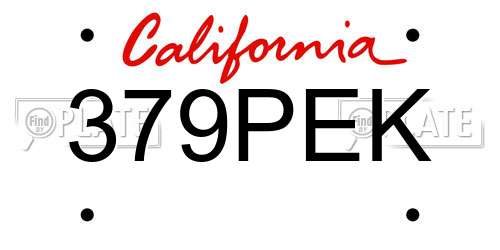 379PEK California License Plate