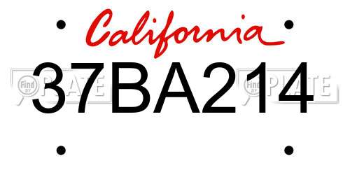 37BA214 California License Plate