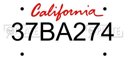 37BA274 California License Plate