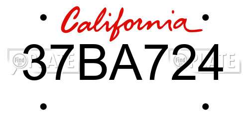 37BA724 California License Plate