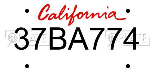 37BA774 California License Plate